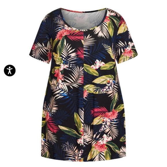 Avenue Black Liv Tropical Print Pleat Short Sleeve Tunic Top Plus Size 20 NEW - Picture 15 of 15